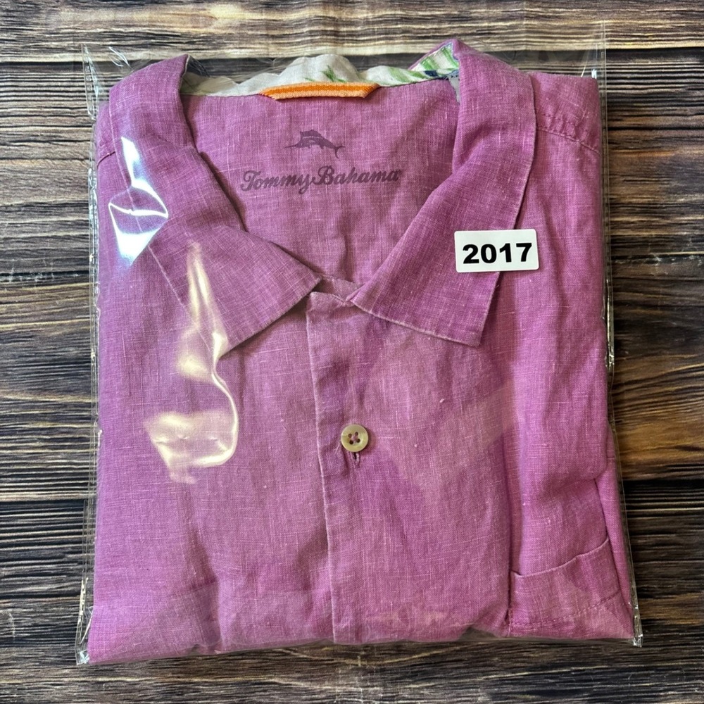 Tommy Bahama Shirt Mens XXL Purple 100% Linen Short Sleeve Button Down Camp - Picture 16 of 16